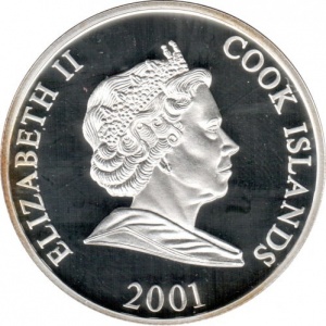 Аверс монеты Острова Кука, 1 доллар, 2001, Первое место на чемпионате мира по футболу 1934, 1938, 1982 - Италия