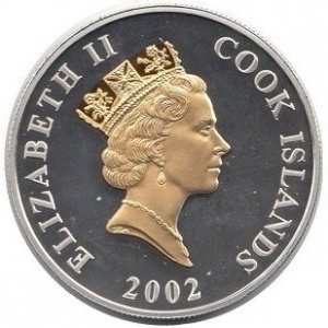 Аверс монеты Острова Кука, 1 доллар, 2002, 50 лет правлению Королевы Елизаветы II