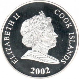 Аверс монеты Острова Кука, 1 доллар, 2002, XIX зимние Олимпийские Игры, Солт Лейк Сити 2002 - Бобслей