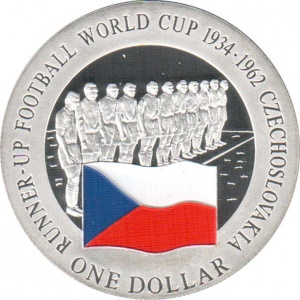Реверс монеты Острова Кука, 1 доллар, 2001, Второе место на чемпионате мира по футболу 1934, 1962 - Чехословакия