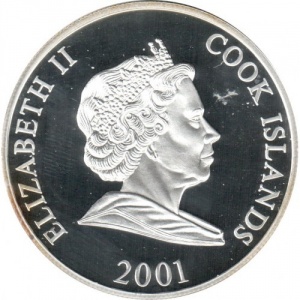 Аверс монеты Острова Кука, 1 доллар, 2001, Второе место на чемпионате мира по футболу 1974, 1978 - Нидерланды