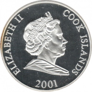 Аверс монеты Острова Кука, 1 доллар, 2001, Первое место на чемпионате мира по футболу 1954, 1974, 1990 - Германия