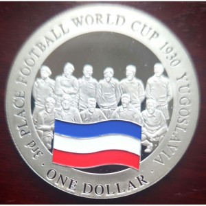 Реверс монеты Острова Кука, 1 доллар, 2002, Третье место на чемпионате мира по футболу 1930 - Югославия