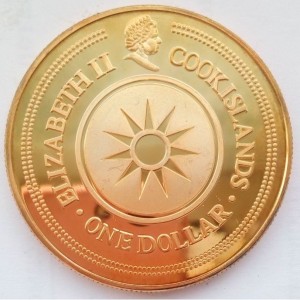 Аверс монеты Острова Кука, 1 доллар, 2003, Знаки зодиака - Рыбы /медно-никелевый сплав с позолотой/