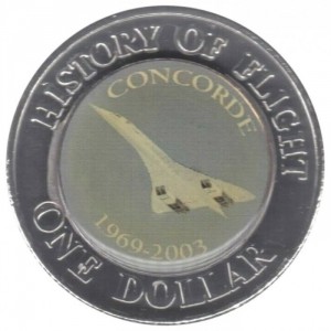 Реверс монеты Острова Кука, 1 доллар, 2003, История полета - Конкорд
