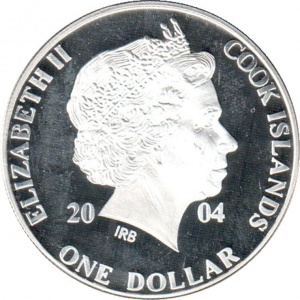 Аверс монеты Острова Кука, 1 доллар, 2004, История Азии - Махатма Ганди
