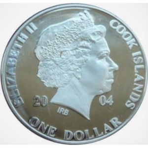 Аверс монеты Острова Кука, 1 доллар, 2004, История Азии - Махатма Ганди