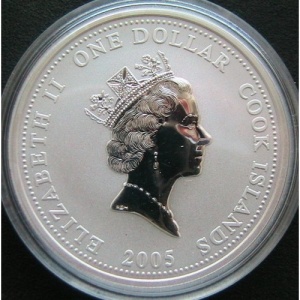 Аверс монеты Острова Кука, 1 доллар, 2005, Пожарные машины мира - Bickle Triple Combination Pumper