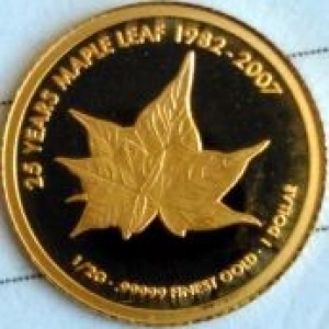 Реверс монеты Острова Кука, 1 доллар, 2007, 25 лет чеканке золотой серии "Кленовый лист"