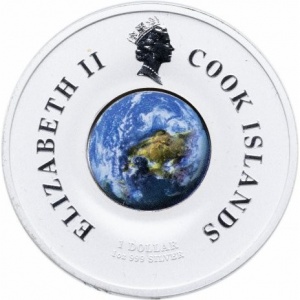 Аверс монеты Острова Кука, 1 доллар, 2007, 50 лет запуску первого искусственного спутника Земли "Спутник-1"