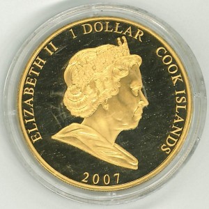 Аверс монеты Острова Кука, 1 доллар, 2007, В защитной маске сапера