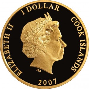 Аверс монеты Острова Кука, 1 доллар, 2007, Свадебное фото с расстояния (Королева на аверсе без ожерелья)