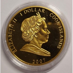 Аверс монеты Острова Кука, 1 доллар, 2007, Елизавета в сером платье