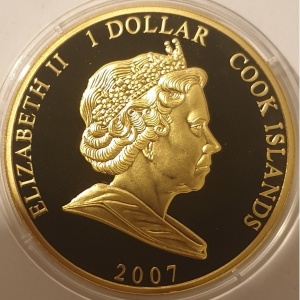 Аверс монеты Острова Кука, 1 доллар, 2007, Свадебное фото крупным планом /королева с воротником на аверсе/
