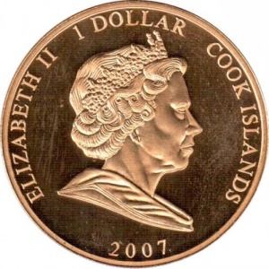 Аверс монеты Острова Кука, 1 доллар, 2007, Елизавета и Филипп в открытой карете
