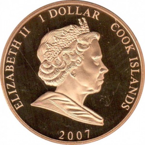 Аверс монеты Острова Кука, 1 доллар, 2007, Головы Елизаветы и Филиппа