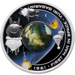 Реверс монеты Острова Кука, 1 доллар, 2008, Юрий Гагарин - первый человек в космосе