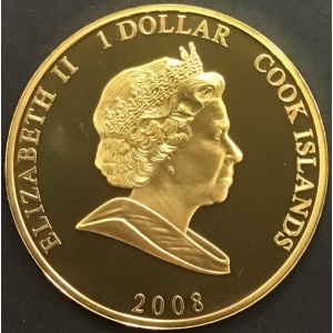 Аверс монеты Острова Кука, 1 доллар, 2008, Елизавета в короне, Филипп в военной форме