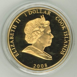 Аверс монеты Острова Кука, 1 доллар, 2008, В белом костюме, глаза вверх