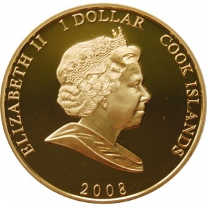 Аверс монеты Острова Кука, 1 доллар, 2008, В костюме с высоким воротником