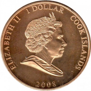 Аверс монеты Острова Кука, 1 доллар, 2008, В красном