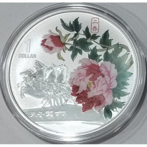 Реверс монеты Острова Кука, 1 доллар, 2008, Великолепный пион - Розовый пион