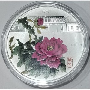 Реверс монеты Острова Кука, 1 доллар, 2008, Великолепный пион - Фиолетовый пион