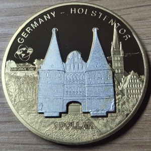 Реверс монеты Острова Кука, 1 доллар, 2009, Мировые Памятники Архитектуры - Хольстентор, Любек