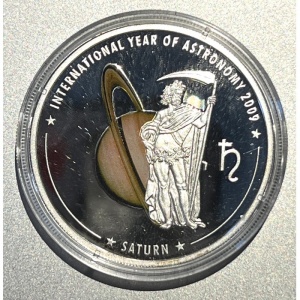Реверс монеты Острова Кука, 1 доллар, 2009, Международный год астрономии - Сатурн