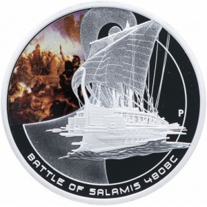 Реверс монеты Острова Кука, 1 доллар, 2010, Знаменитые морские сражения - Битва при Саламине