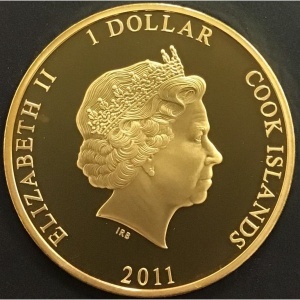 Аверс монеты Острова Кука, 1 доллар, 2011, 60 лет правлению Королевы Елизаветы II /бюст влево/