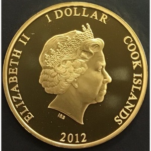Аверс монеты Острова Кука, 1 доллар, 2012, 60 лет правлению Королевы Елизаветы II /с короной, цветная фотография/