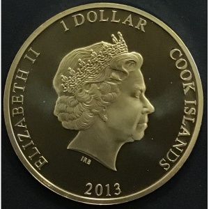 Аверс монеты Острова Кука, 1 доллар, 2013, 60 лет коронации Елизаветы II /Елизавета с тиарой/