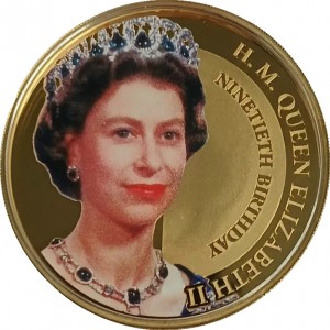 Реверс монеты Острова Кука, 1 доллар, 2016, 90 лет со дня рождения Королевы Елизаветы II. Королева в сапфировой корон…