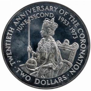 Реверс монеты Острова Кука, 2 доллара, 1973, 20 лет Коронации