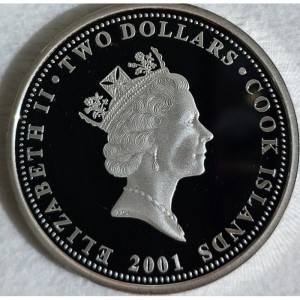 Аверс монеты Острова Кука, 2 доллара, 2001, Дикая природа Азии - Фазан микадо