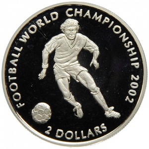 Реверс монеты Острова Кука, 2 доллара, 2002, Чемпионат мира по футболу 2002