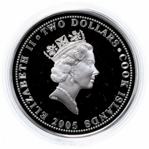 Аверс монеты Острова Кука, 2 доллара, 2005, Птицы Новой Зеландии - Новозеландский туи