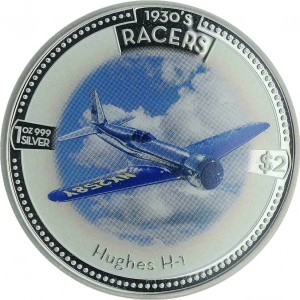 Реверс монеты Острова Кука, 2 доллара, 2006, Воздушные гонки 1930-х - Hughes H-1 Racer
