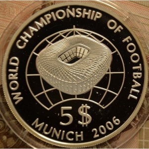 Реверс монеты Острова Кука, 5 долларов, 2005, Чемпионат мира по футболу 2006, Германия