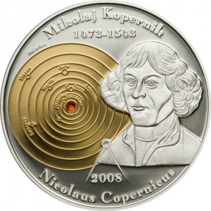 Реверс монеты Острова Кука, 5 долларов, 2008, 535 лет со дня рождения Николая Коперника