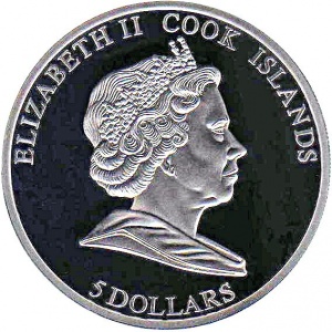 Аверс монеты Острова Кука, 5 долларов, 2008, 140 лет Пултускому метеориту
