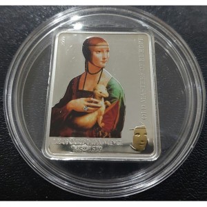 Реверс монеты Острова Кука, 5 долларов, 2009, Старые мастера Европы — Леонардо да Винчи /золотая маска на реверсе/