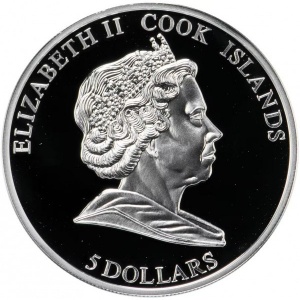 Аверс монеты Острова Кука, 5 долларов, 2010, Югра - Прыжки через нарты