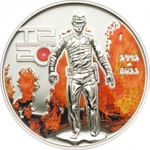 Реверс монеты Острова Кука, 5 долларов, 2011, 20 лет фильму Терминатор 2. T-1000
