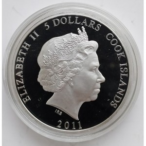 Аверс монеты Острова Кука, 5 долларов, 2011, Крокодил Гена