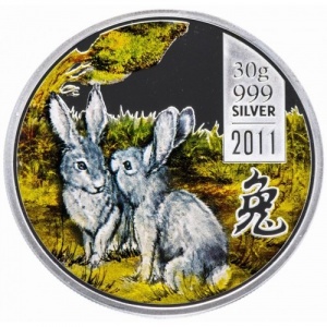 Реверс монеты Острова Кука, 5 долларов, 2011, Китайский гороскоп - год кролика
