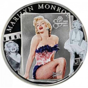 Реверс монеты Острова Кука, 5 долларов, 2011, 85 лет со дня рождения Мэрилин Монро