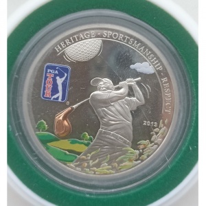 Реверс монеты Острова Кука, 5 долларов, 2013, PGA Tour - Наследие, Мастерство, Уважение