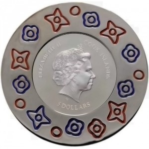 Аверс монеты Острова Кука, 5 долларов, 2016, Художественное стекло - Murrine Millefiori
